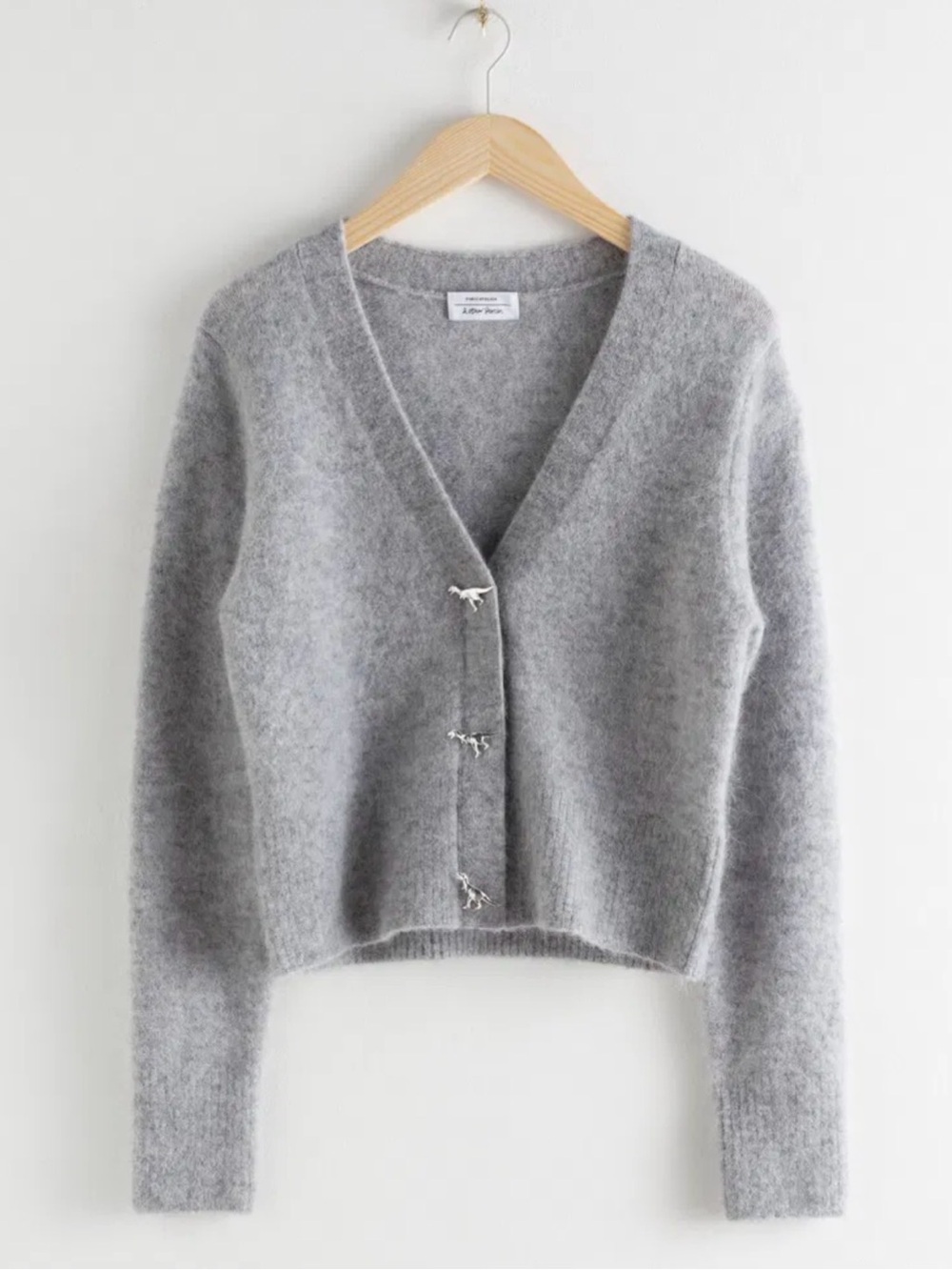 & Other Stories Dinosaur Button Knit Cardigan Gray Wool Alpaca Size S